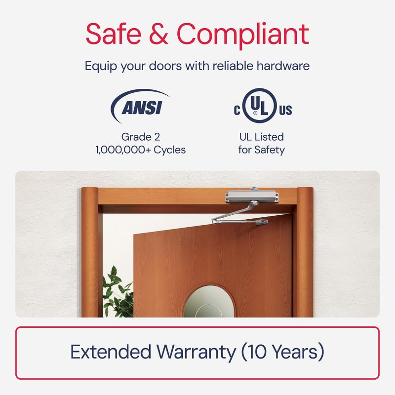 Lawrence Medium Duty Commercial Automatic Door Closer - Surface-Mounted Auto Door Closer for Home, Garage & Light Commercial Door Use - Embassy Series LH534 - Image 4
